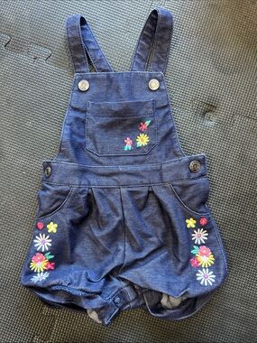 Carter's Navy Floral Embroidered Denim Overalls